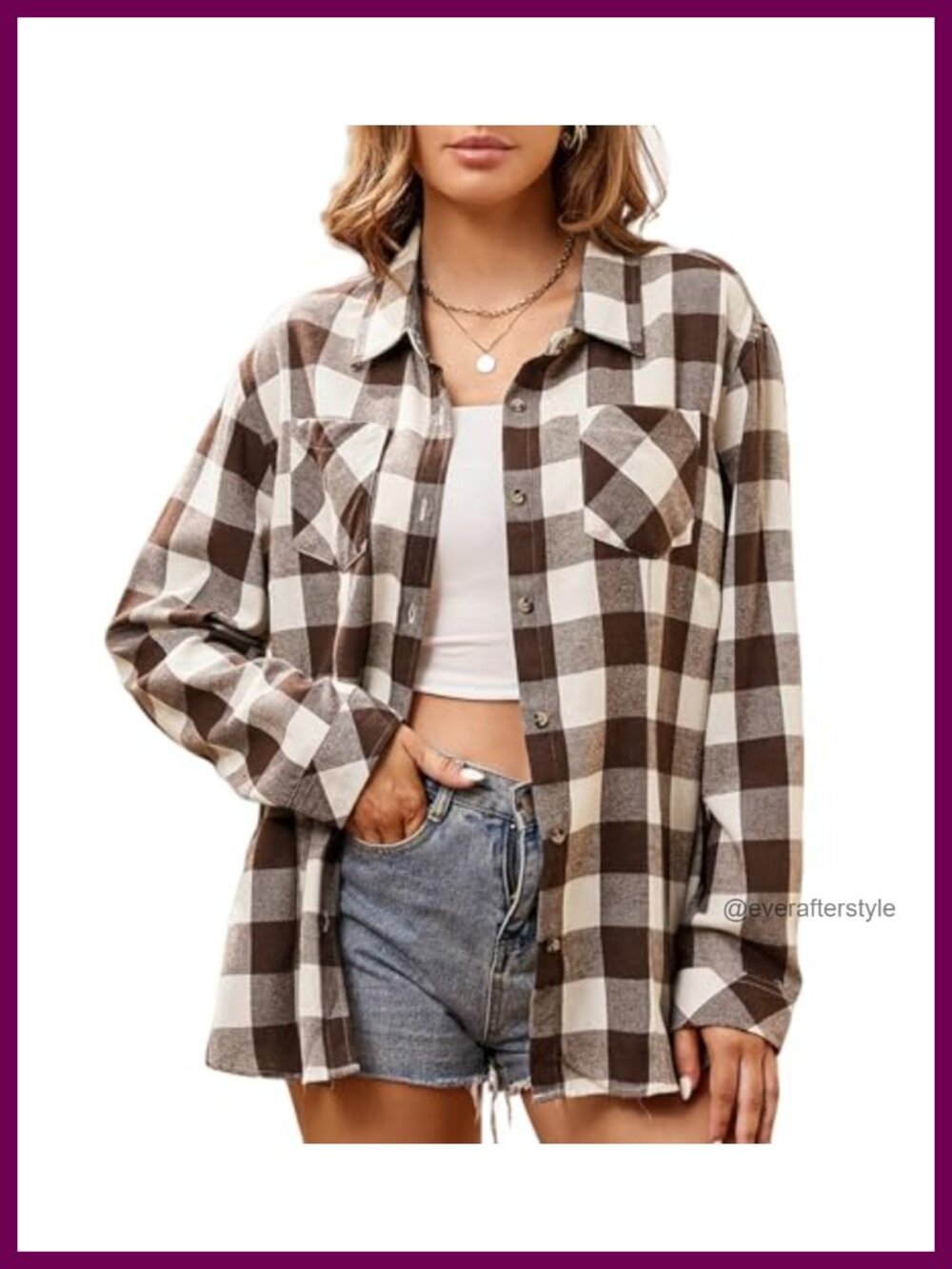 Women's Regular Fit Long Sleeve Flannel Button Down Shirt with Chest Pockets